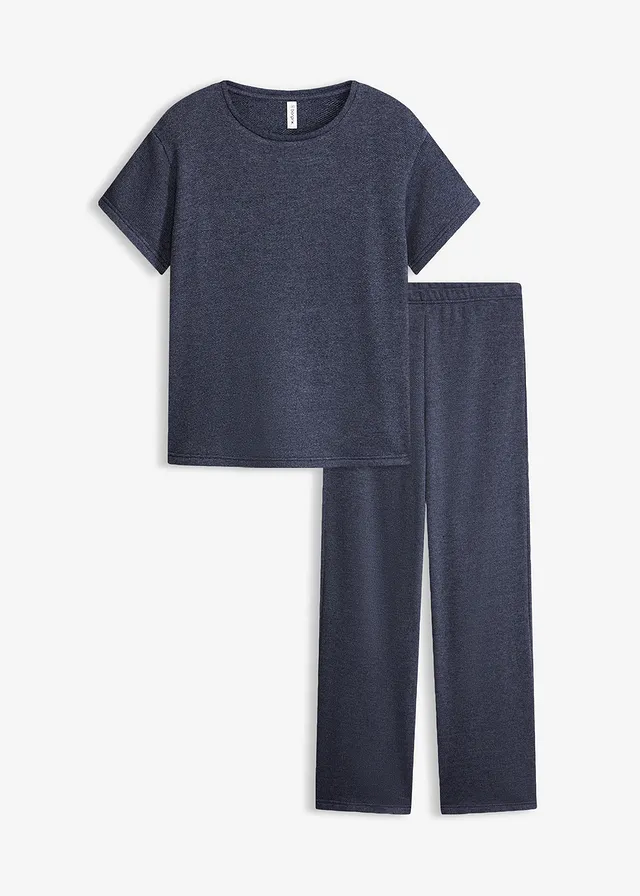 Huispak van zacht gestructureerd materiaal • donkerblauw gemêleerd • bonprix online shop