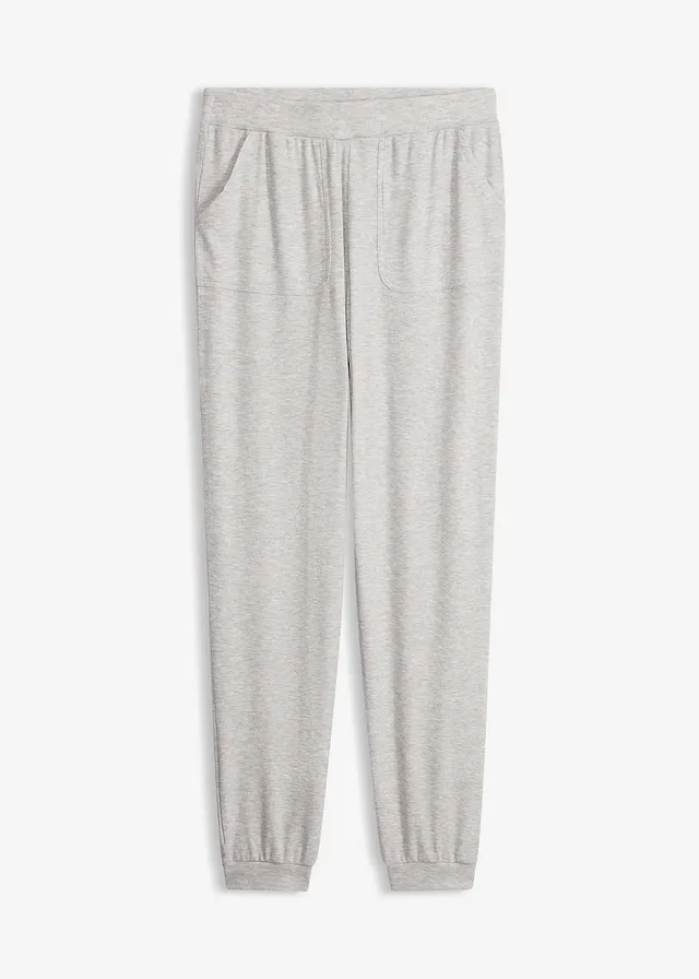 Huispak broek van lichte viscose ribstof, Kleur: lichtgrijs gemêleerd
