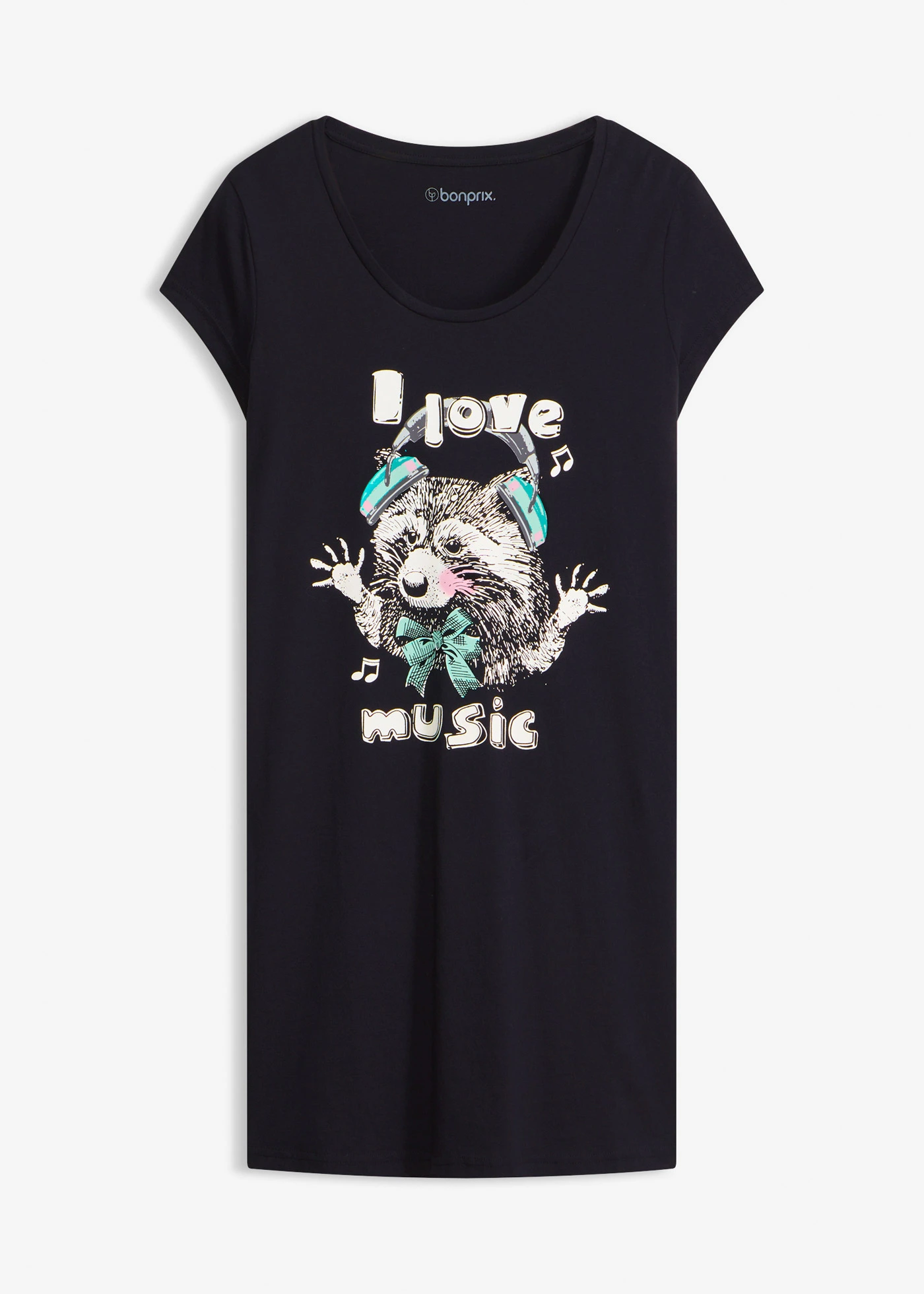 Kort nachthemd van biologisch katoen • zwart met print • bonprix online shop