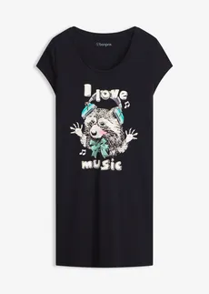 Nočná košeľa, krátka, z čistej bio bavlny • čierna potlačená • obchod bonprix