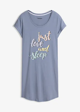 Chemise de nuit courte, Couleur: bleu fumé imprimé