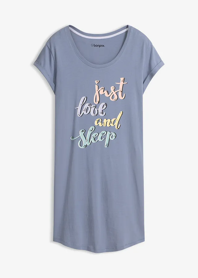 Chemise de nuit courte, Couleur: bleu fumé imprimé