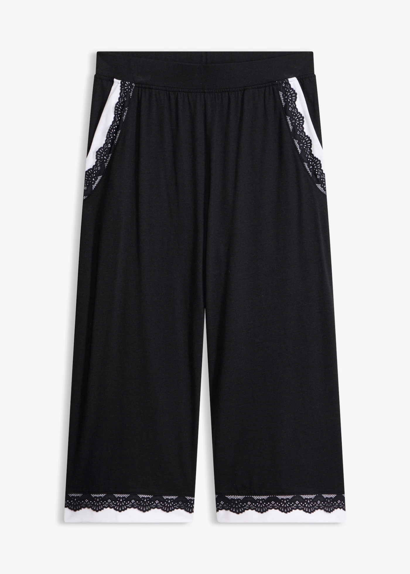 Pantaloni largi culotte din material moale cu viscoză • negru/alb • magazin bonprix