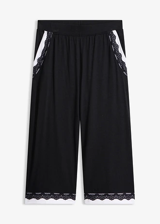 Pantaloni largi culotte din material moale cu viscoză • negru/alb • magazin bonprix