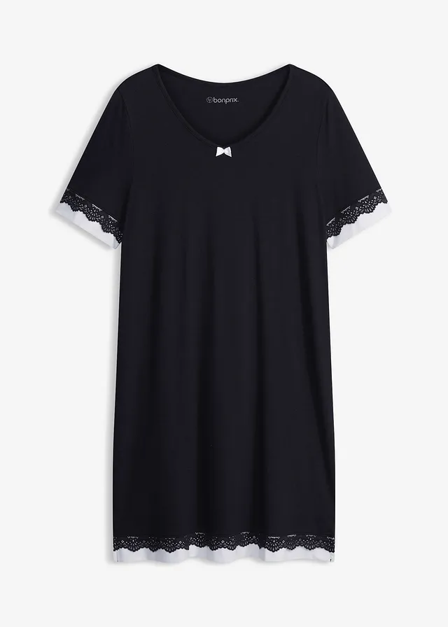 Nachthemd in een zachte viscosemix • zwart/wit • bonprix online shop