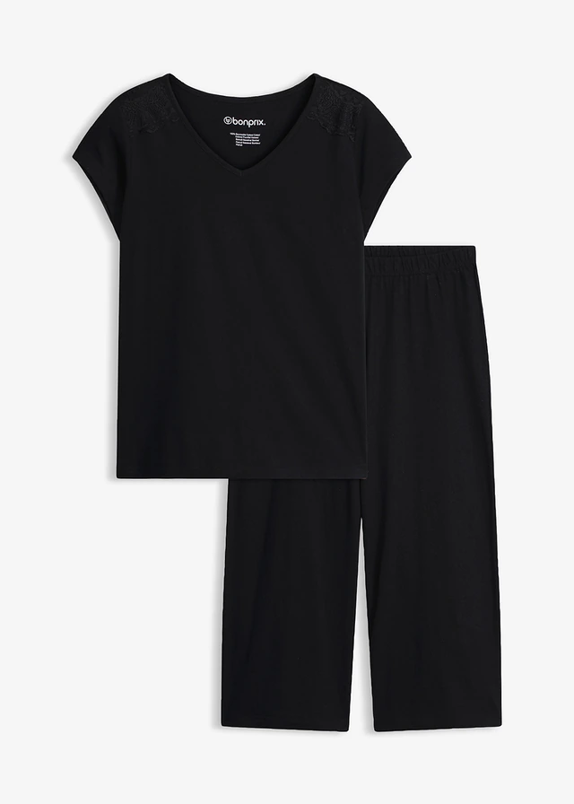 Pyjama avec un pantacourt ample, Couleur: noir