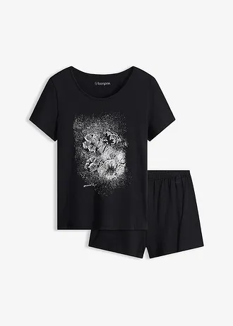 Pijama cu pantaloni scurți din bumbac 100% • negru • magazin bonprix