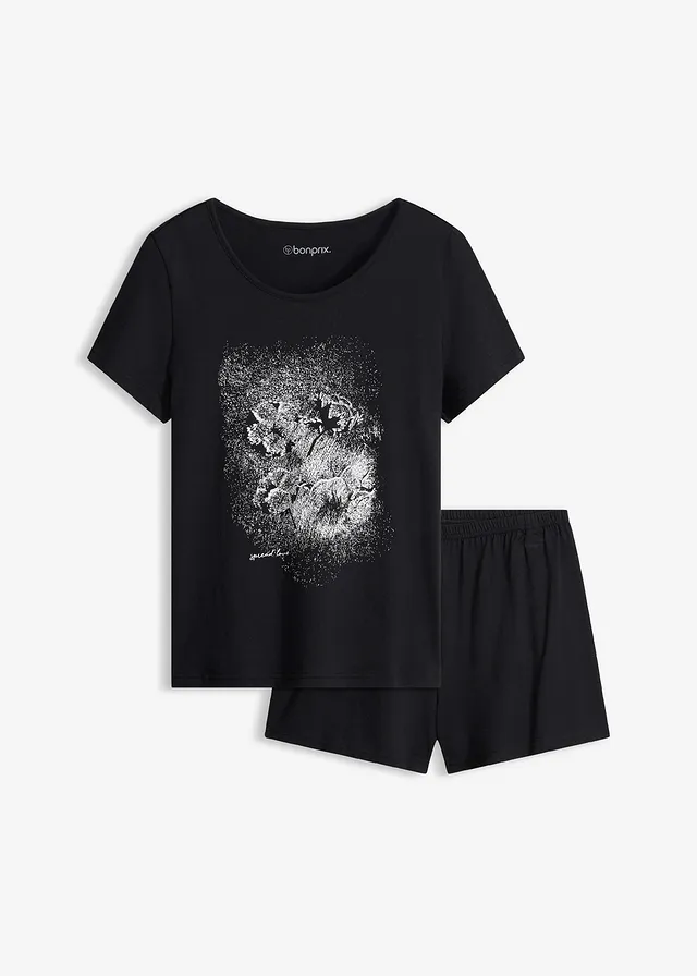 Pijama cu pantaloni scurți din bumbac 100% • negru • magazin bonprix