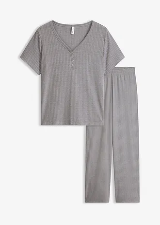 Geribd huispak met viscose • grijs gemêleerd • bonprix online shop