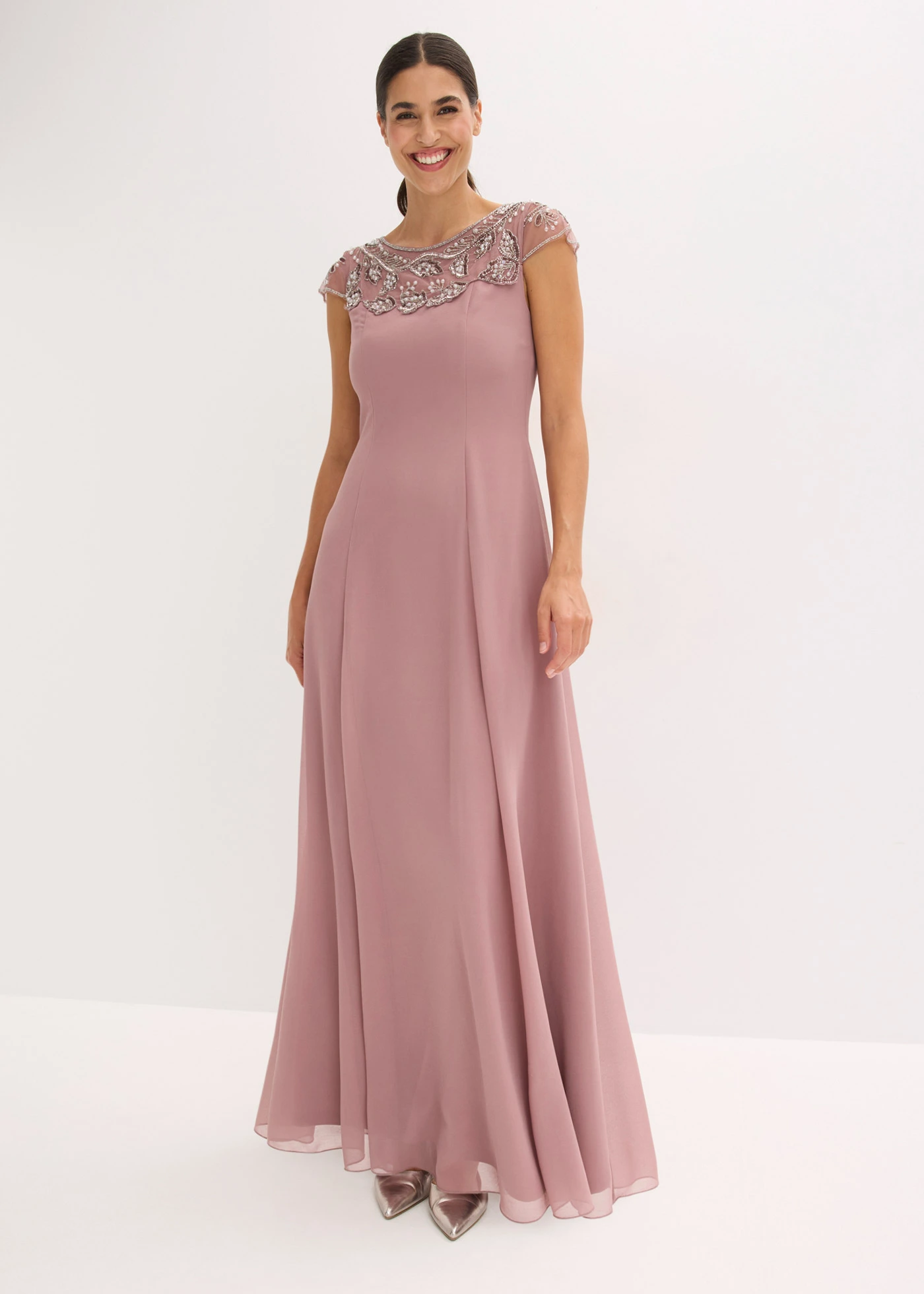 Rochie de seară cu aplicație cu dantelă • roz/gri • magazin bonprix