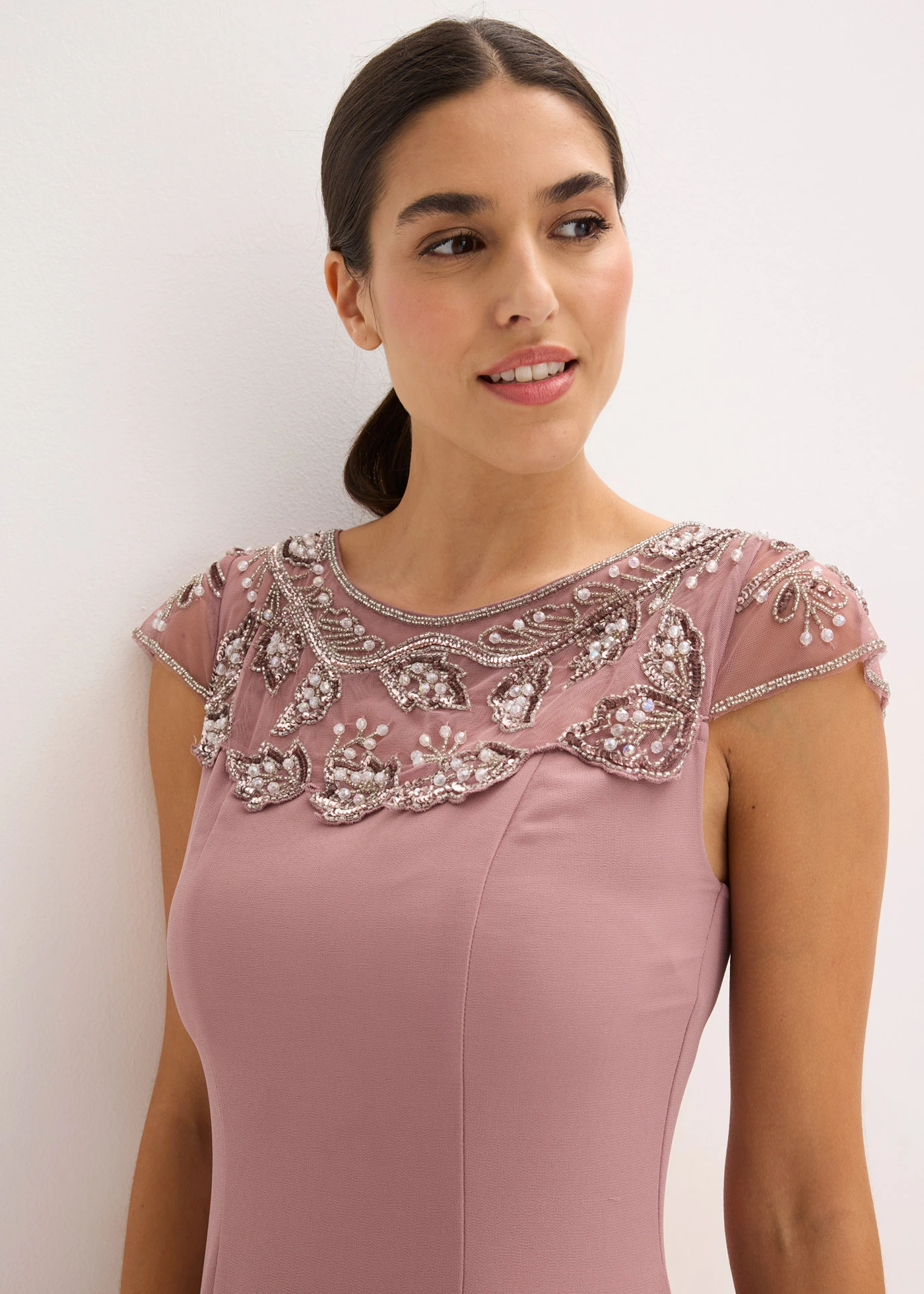 Rochie de seară cu aplicație cu dantelă • roz/gri • magazin bonprix