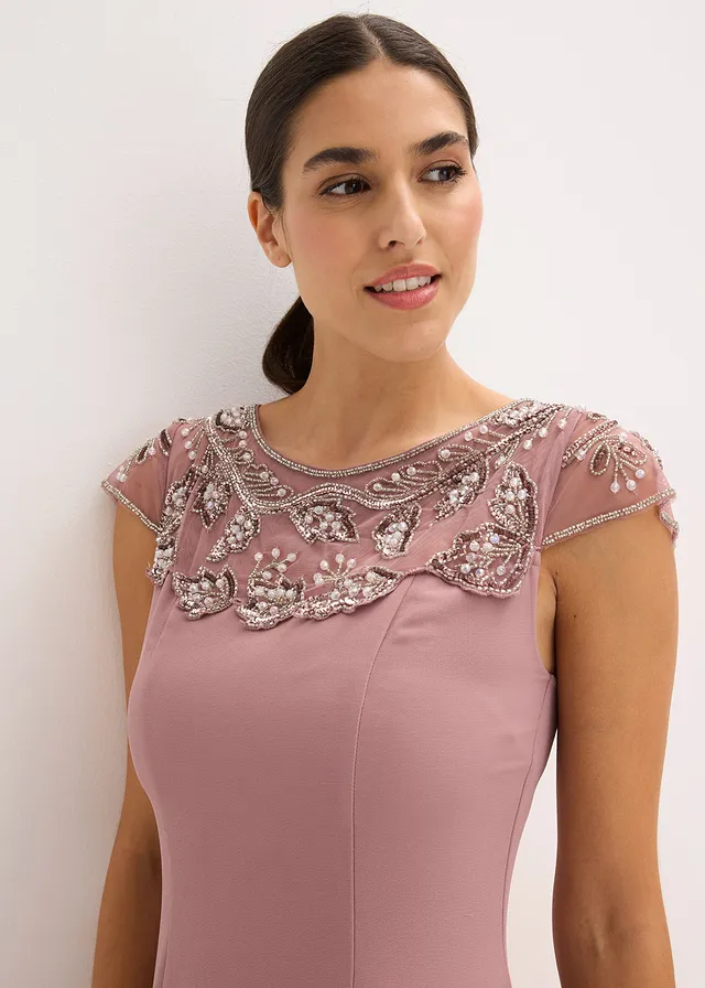 Rochie de seară cu aplicație cu dantelă • roz/gri • magazin bonprix