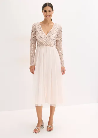 Cocktailjurk met paillettenborduursel, Kleur: lichtroze