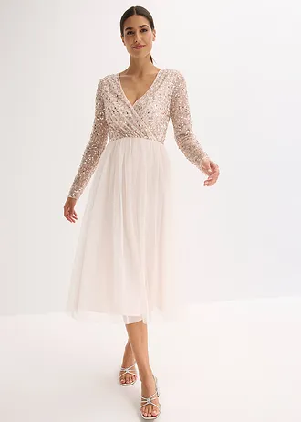 Rochie cocktail cu broderie cu paiete • roz deschis • magazin bonprix