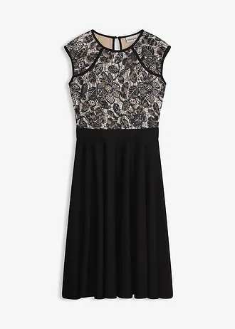 Robe midi avec dentelle, Couleur: noir