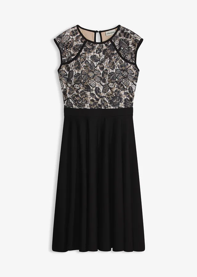 Robe midi avec dentelle, Couleur: noir