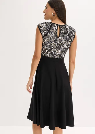 Robe midi avec dentelle, Couleur: noir