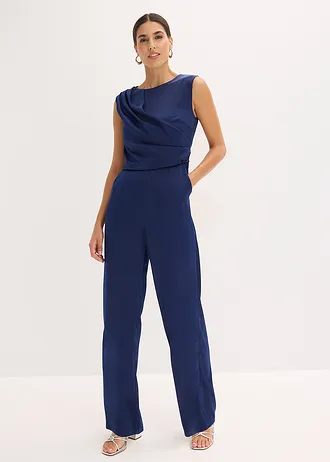 Jumpsuit van glanzend satijn • middernachtblauw • bonprix online shop