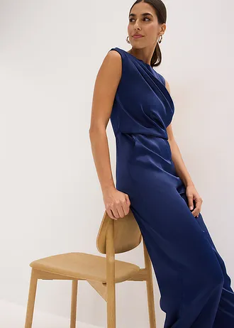 Jumpsuit van glanzend satijn • middernachtblauw • bonprix online shop