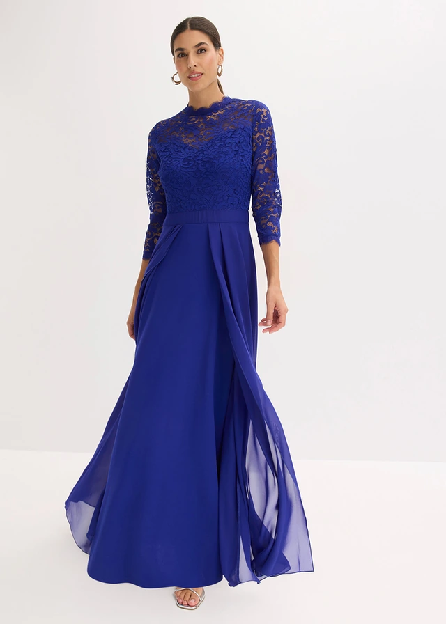 Maxi jurk met kant, Kleur: blauw