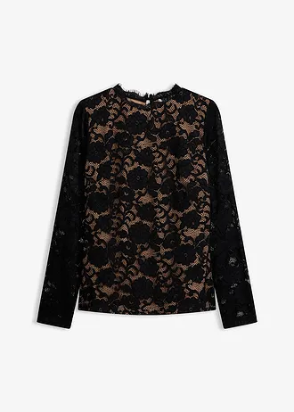 Haut manches longues en dentelle • noir • Boutique bonprix