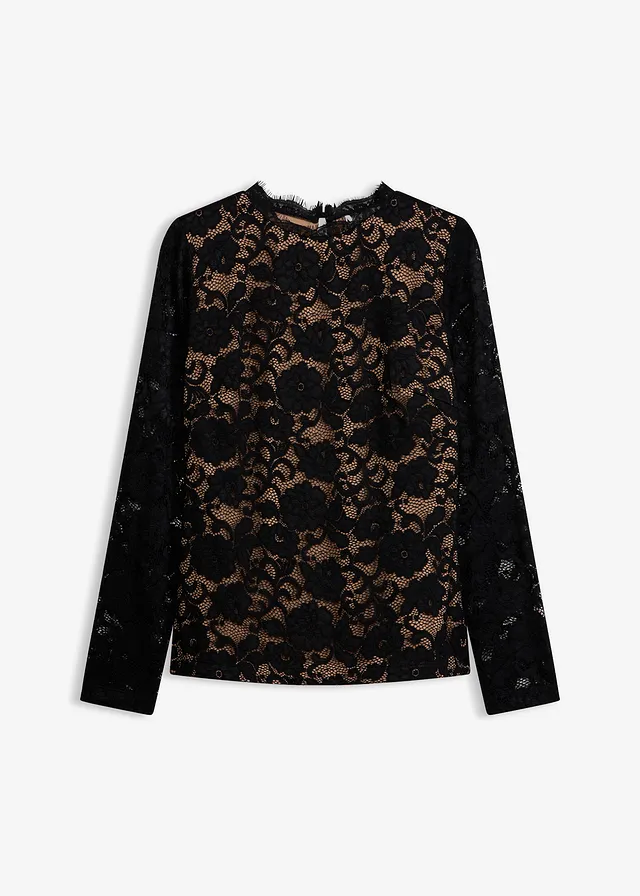 Haut manches longues en dentelle • noir • Boutique bonprix