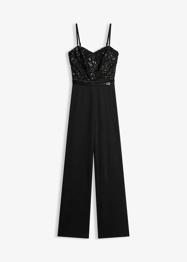 Jumpsuit van gestructureerde crêpe met parelborduursel