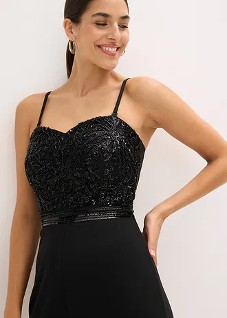 Combinaison en crêpe texturé avec perles brodées • noir • Boutique bonprix