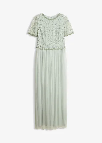 Maxi jurk van fijne tule met paillettenborduursel • kristalmint • bonprix online shop