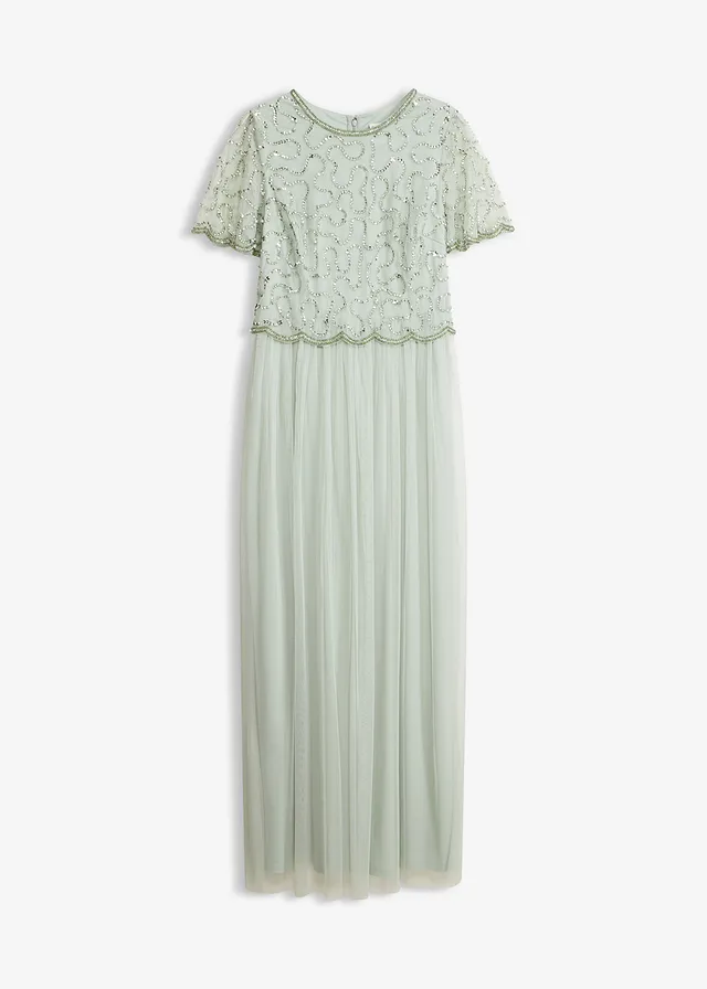 Robe longue en tulle fin avec sequins brodés • menthe cristal • Boutique bonprix