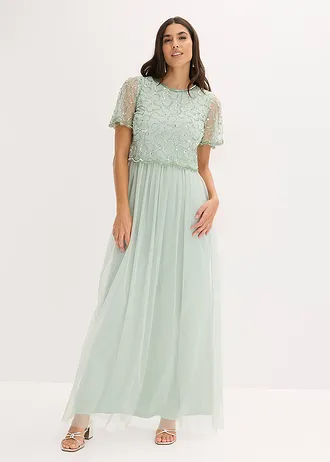 Robe longue en tulle fin avec sequins brodés • menthe cristal • Boutique bonprix