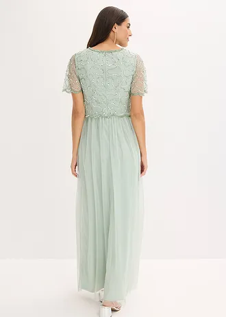 Maxi jurk van fijne tule met paillettenborduursel • kristalmint • bonprix online shop