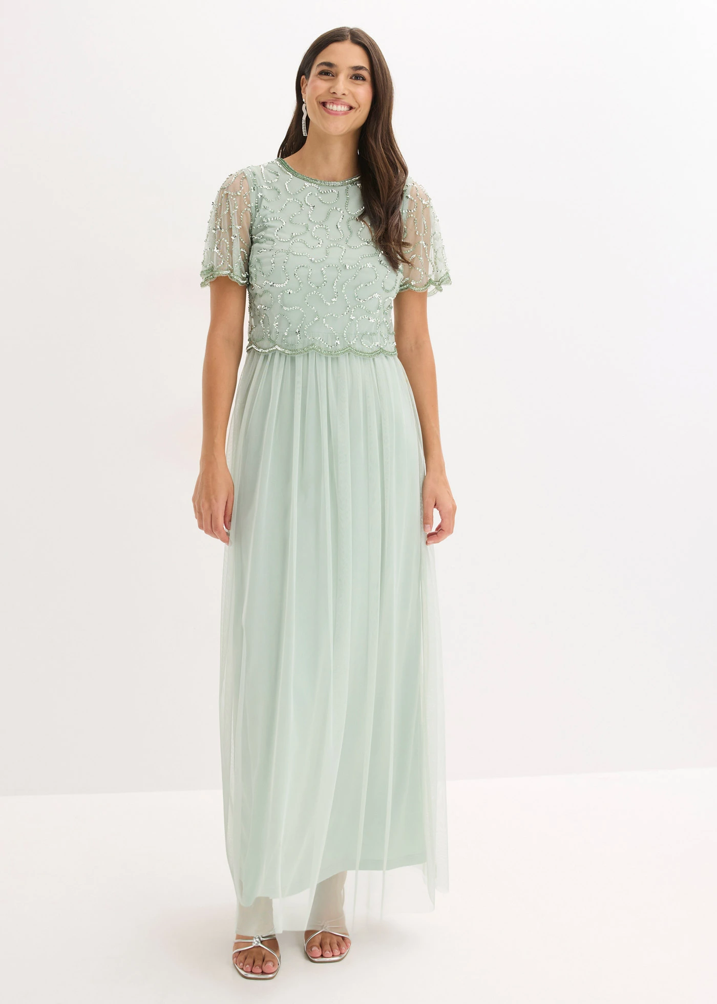 Robe longue en tulle fin avec sequins brodés • menthe cristal • Boutique bonprix