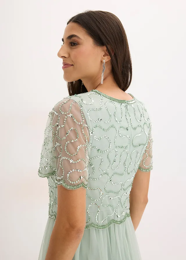 Robe longue en tulle fin avec sequins brodés • menthe cristal • product-page.page-title-suffix