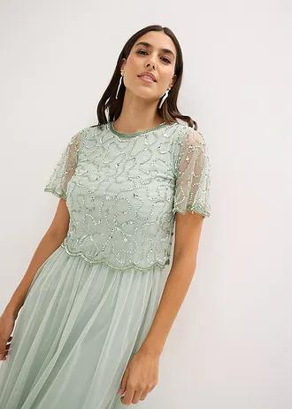Robe longue en tulle fin avec sequins brodés • menthe cristal • Boutique bonprix