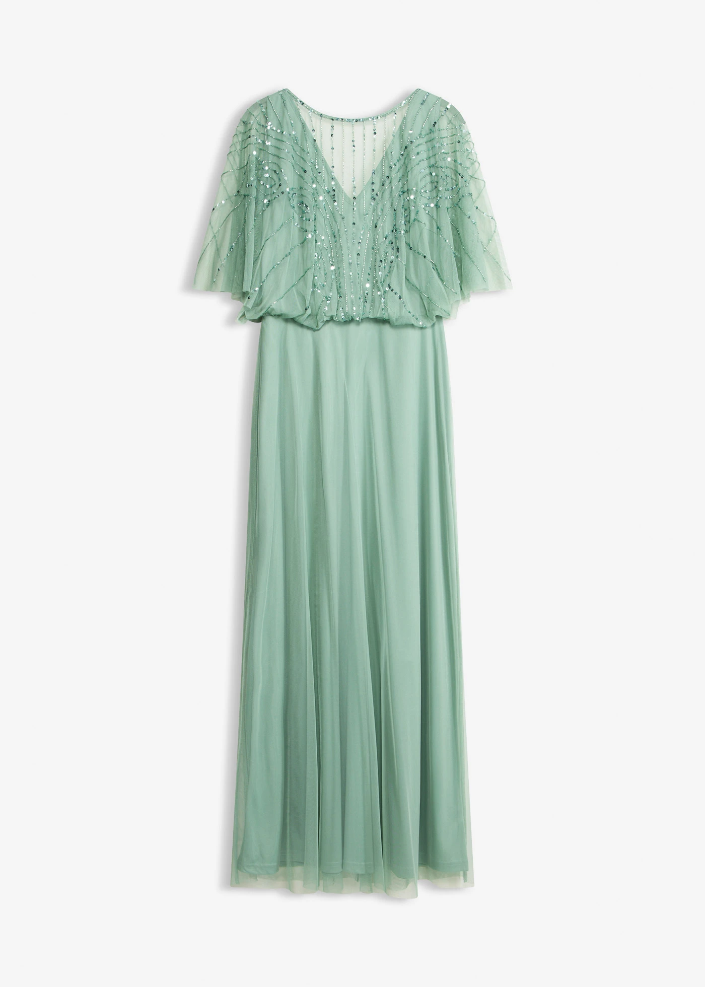 Maxi jurk van fijne tule met paillettenborduursel • pastelgroen • bonprix online shop