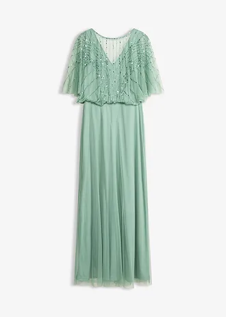 Maxi jurk van fijne tule met paillettenborduursel • pastelgroen • bonprix online shop