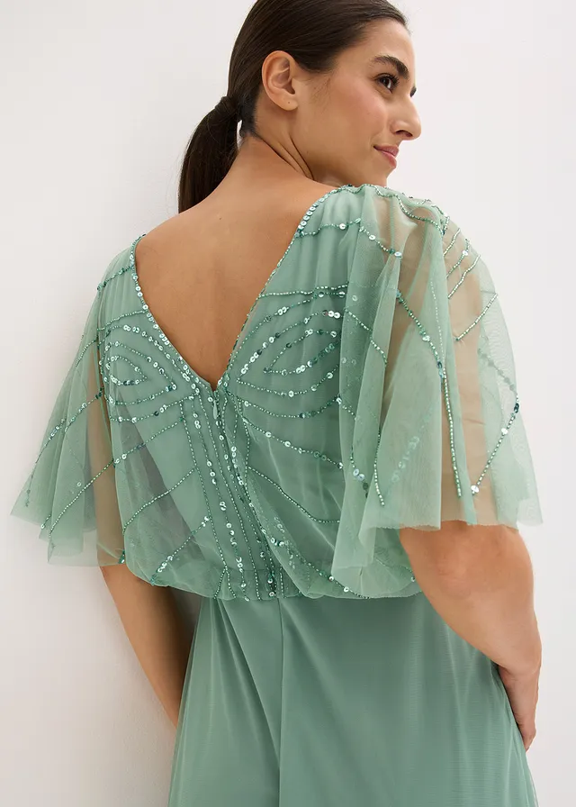 Robe longue en tulle fin avec sequins brodés • vert pastel • product-page.page-title-suffix