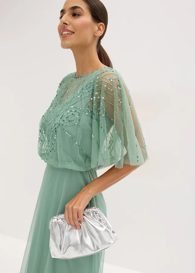 Robe longue en tulle fin avec sequins brodés • vert pastel • product-page.page-title-suffix