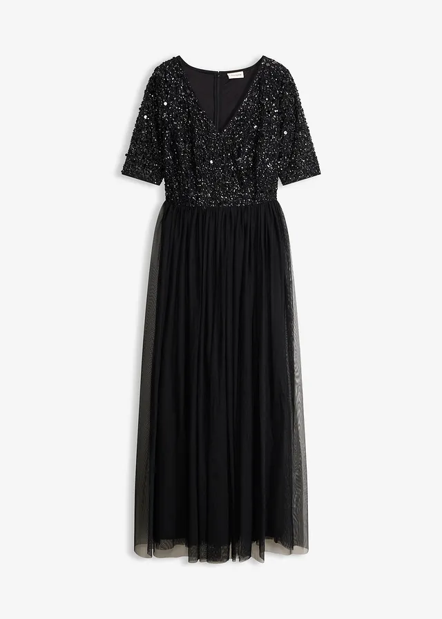 Robe de soirée en tulle avec haut brodé de sequins • noir • Boutique bonprix