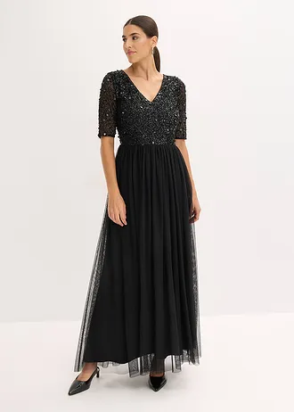 Robe de soirée en tulle avec haut brodé de sequins • noir • Boutique bonprix