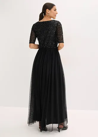 Robe de soirée en tulle avec haut brodé de sequins • noir • Boutique bonprix