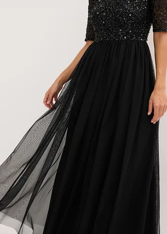 Robe de soirée en tulle avec haut brodé de sequins • noir • Boutique bonprix