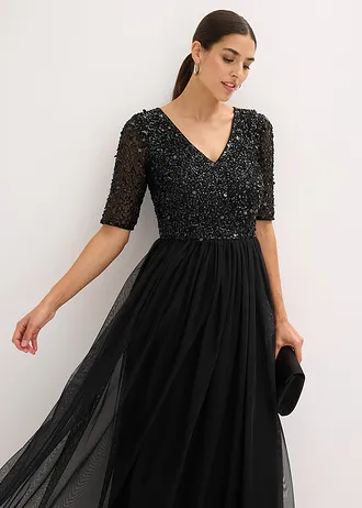 Maxi jurk met paillettenborduursel • zwart • bonprix online shop