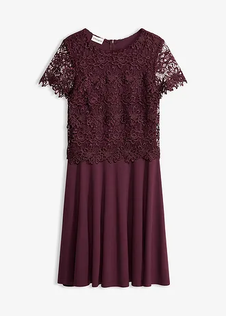 Robe midi avec empiècement dentelle • bordeaux • Boutique bonprix