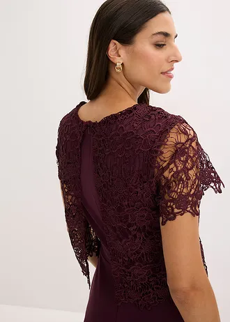 Robe midi avec empiècement dentelle • bordeaux • Boutique bonprix