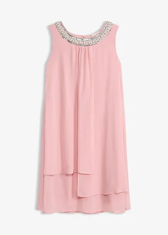 Robe en crêpe avec application de strass, Couleur: rose cendré