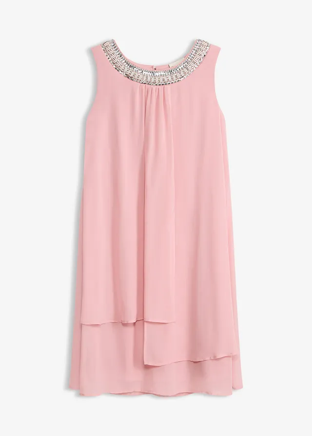 Robe en crêpe avec application de strass, Couleur: rose cendré