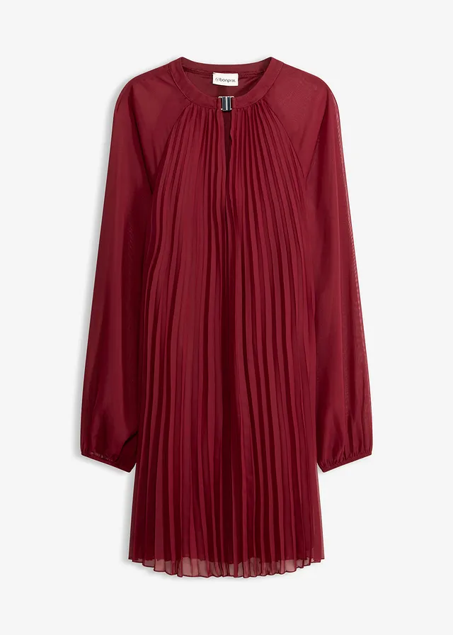 Robe courte plissée en mousseline, Couleur: rouge rubis