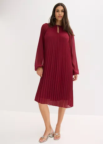 Robe courte plissée en mousseline, Couleur: rouge rubis
